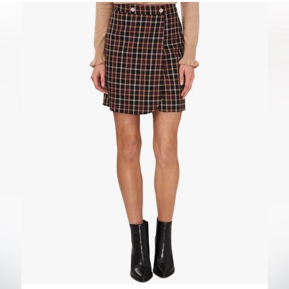 Plaid Faux Wrap A-Line Skirt